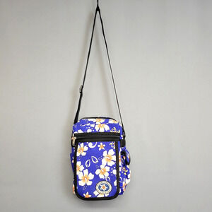 Movera Hawaii Canvas Crossbody Travel Messenger Bag Blue Tropical Floral Canvas